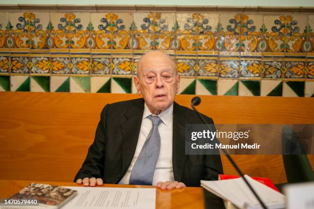 The former president of the Generalitat de Catalunya, Jordi Pujol presents his latest book on March 1, 2023 in Barcelona, Spain.