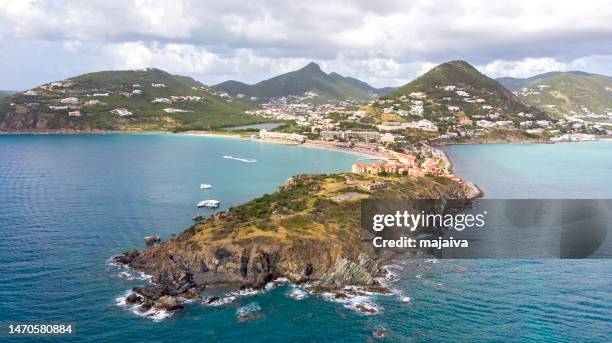 aerial view of islands of st. maarten - sint maarten stock pictures, royalty-free photos & images