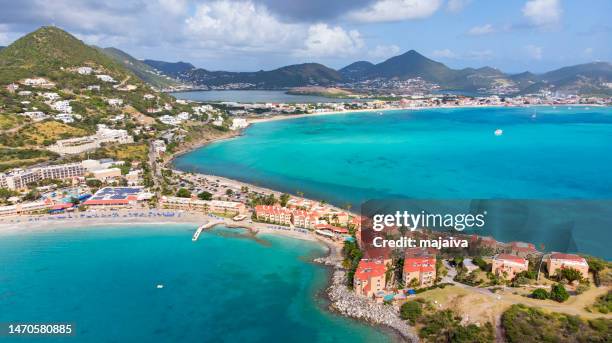 aerial view of islands of st. maarten - dutch caribbean island stock pictures, royalty-free photos & images