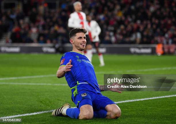 Gavan Holohan of Grimsby Town celebrates scoring the side's second goal during the Emirates FA Cup Fifth Round match between Southampton and Grimsby...