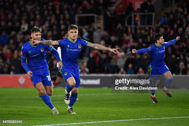 Gavan Holohan of Grimsby Town celebrates scoring the side's second goal during the Emirates FA Cup Fifth Round match between Southampton and Grimsby...