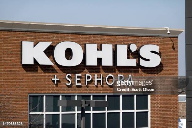 Sign is displayed above a Kohl's store on March 01, 2023 in Chicago, Illinois. Kohl’s shares dropped today after reporting a 7.1 percents decrease in...