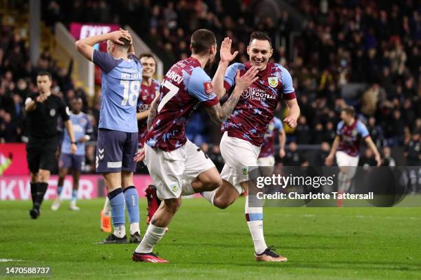 Connor Roberts of Burnley celebrates scoring the side's first goal during the Emirates FA Cup Fifth Round match between Burnley FC and Fleetwood Town...