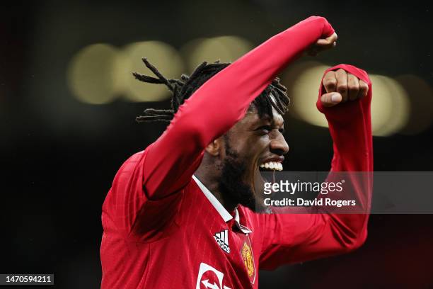 Fred of Manchester United celebrates after their team's victory in the Emirates FA Cup Fifth Round match between Manchester United and West Ham...