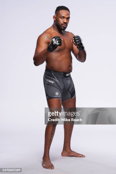 Jon Jones poses for a portrait during a UFC photo session on March 1, 2023 in Las Vegas, Nevada.
