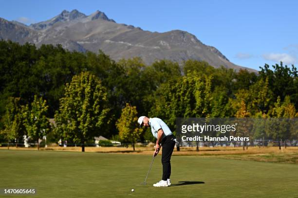 Former cricketer and England cricket coach Brendon McCullum putts during day one of the 2023 New Zealand Open at Millbrook Resort on March 02, 2023...