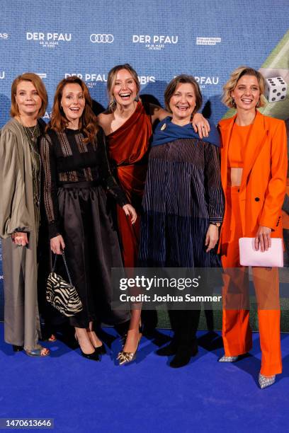 Annette Frier, Lavinia Wilson, Linda Reiniger, Victoria Carling and Svenja Jung attend the "Der Pfau" premiere at Cinedom on March 01, 2023 in...