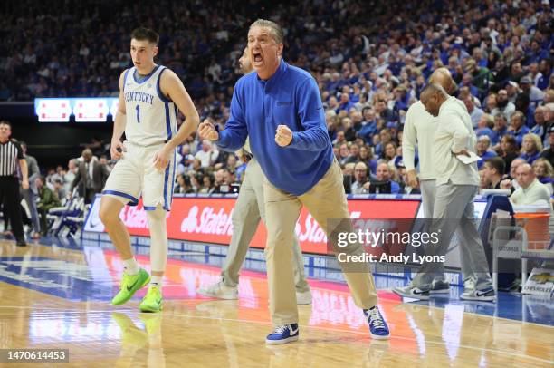 John Calipari the head coach of the Kentucky Wildcats against the Vanderbilt Commodores at Rupp Arena on March 01, 2023 in Lexington, Kentucky.