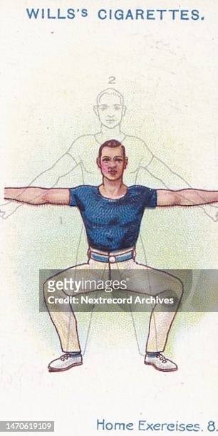 Collectible illustrated tobacco or cigarette card, 'Physical Culture' series, published in 1914 by Wills Cigarettes, depicting a male athlete...