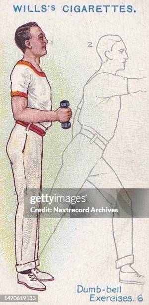 Collectible illustrated tobacco or cigarette card, 'Physical Culture' series, published in 1914 by Wills Cigarettes, depicting a male athlete...