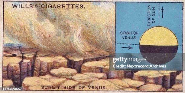 Vintage illustrated collectible tobacco card from the Romance of the Heavens series published in 1928 by Wills's Cigarettes, depicting the planets,...