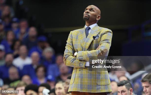 Jerry Stackhouse the head coach of the Vanderbilt Commodores against the Kentucky Wildcats at Rupp Arena on March 01, 2023 in Lexington, Kentucky.