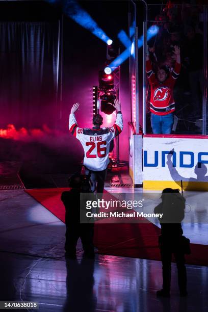 Stanley Cup Champion Patrik Elias of the New Jersey Devils walks the red carpet during the 2003 Championship 20th Anniversary Celebration at...