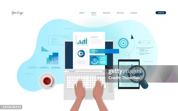 business person analyzing marketing reports - dashboard screen stock illustrations