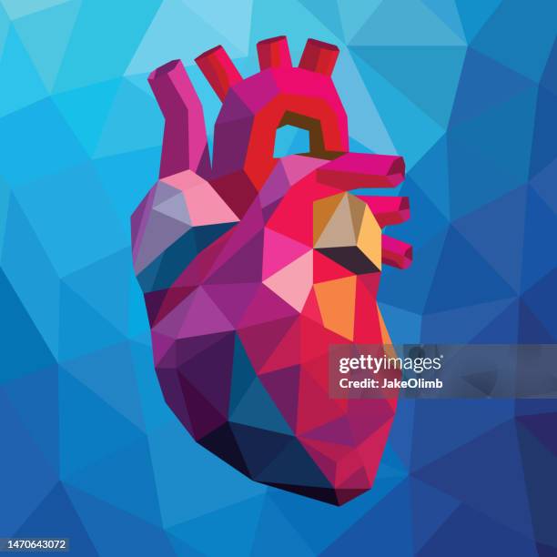 ilustrações de stock, clip art, desenhos animados e ícones de human heart low poly colorful - ataque cardíaco