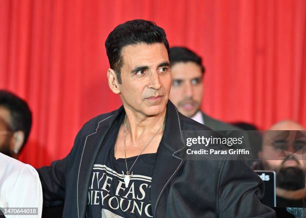 Actor Akshay Kumar attends the Dharma Production & Cornerstone Agency's Entertainers Tour launch party at The Hotel at Avalon on March 01, 2023 in...