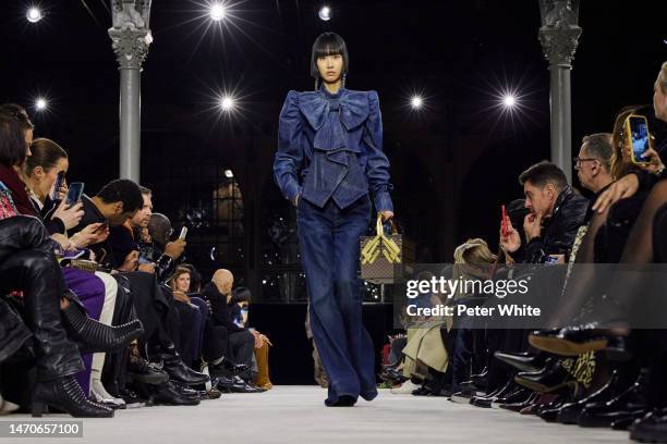 Model walks the runway during the Balmain Womenswear Fall Winter 2023-2024 show as part of Paris Fashion Week on March 01, 2023 in Paris, France.