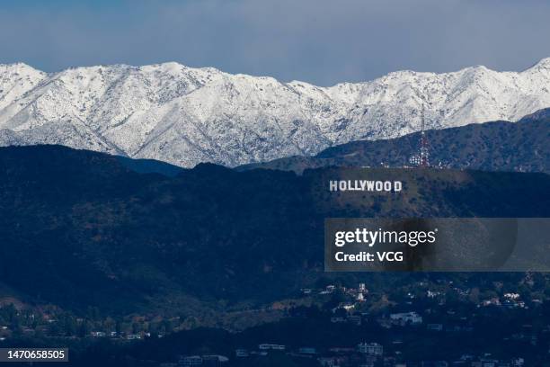 Clouds hover in the background Hollywood skyline on March 1, 2023 in Los Angeles, CA.