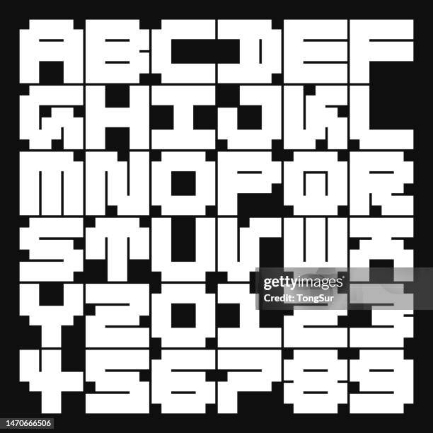 cube mono a5 font - alphabet and numbers - arcade stock illustrations