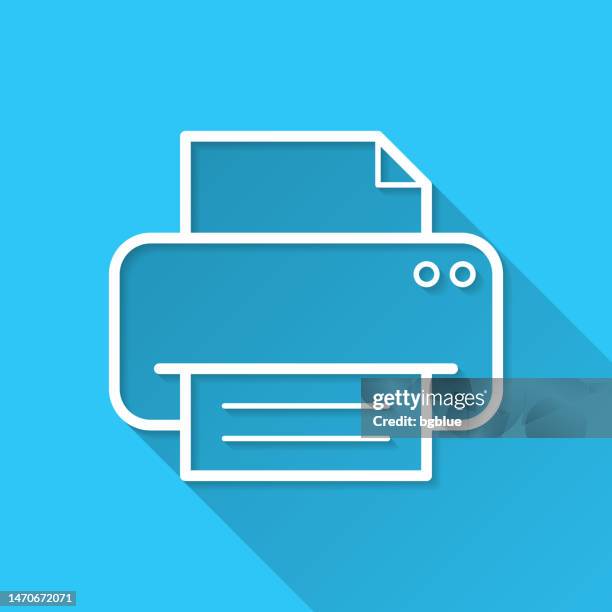 printer. icon on blue background - flat design with long shadow - laser scanning stock illustrations