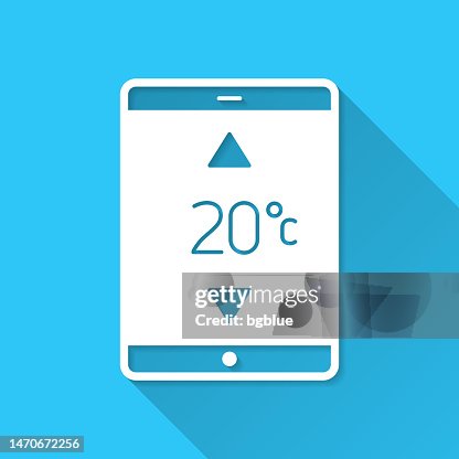 Tablet PC with heating control. Icon on blue background - Flat Design with Long Shadow Tablet PC with heating control. Icon on blue background - Flat Design with Long Shadow