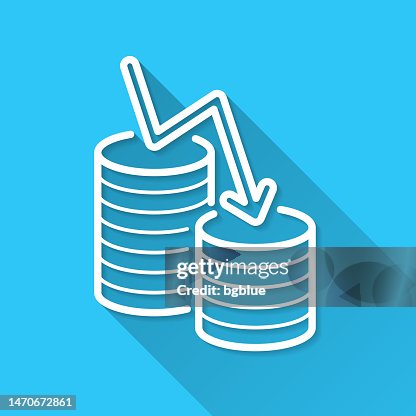 Money decrease. Icon on blue background - Flat Design with Long Shadow Money decrease. Icon on blue background - Flat Design with Long Shadow