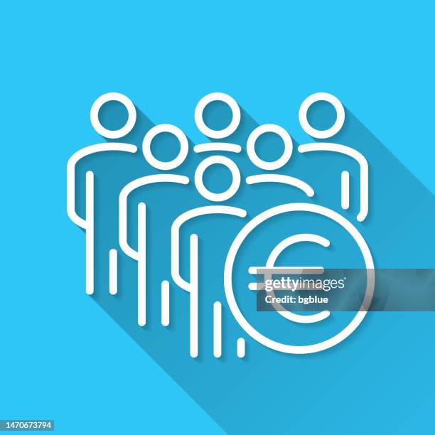 crowd with euro sign. icon on blue background - flat design with long shadow - crowdfunding stock illustrations