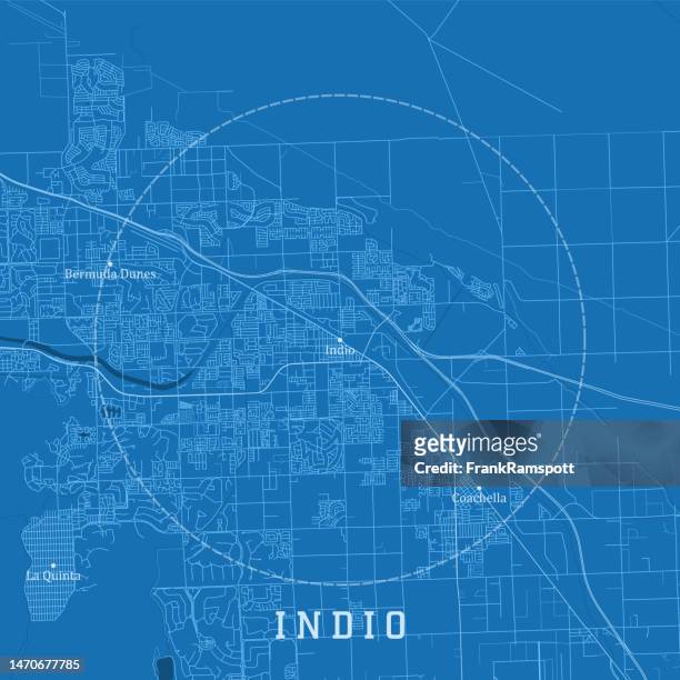 ilustraciones, imágenes clip art, dibujos animados e iconos de stock de indio ca city vector road map texto azul - indio california