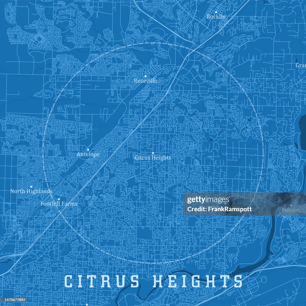 Citrus Heights CA City Vector Road Map Blue Text