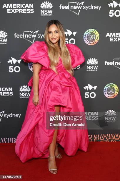 Jessica Mauboy arrives at Blak & Deadly: the First Nations Gala Concert as part of Sydney WorldPride at Sydney Opera House on March 02, 2023 in...