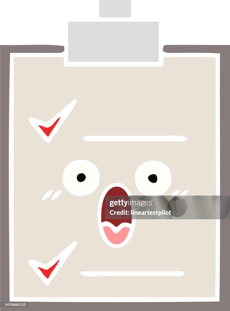 Flat Color Retro Cartoon Of A Check List High-Res Vector Graphic ...