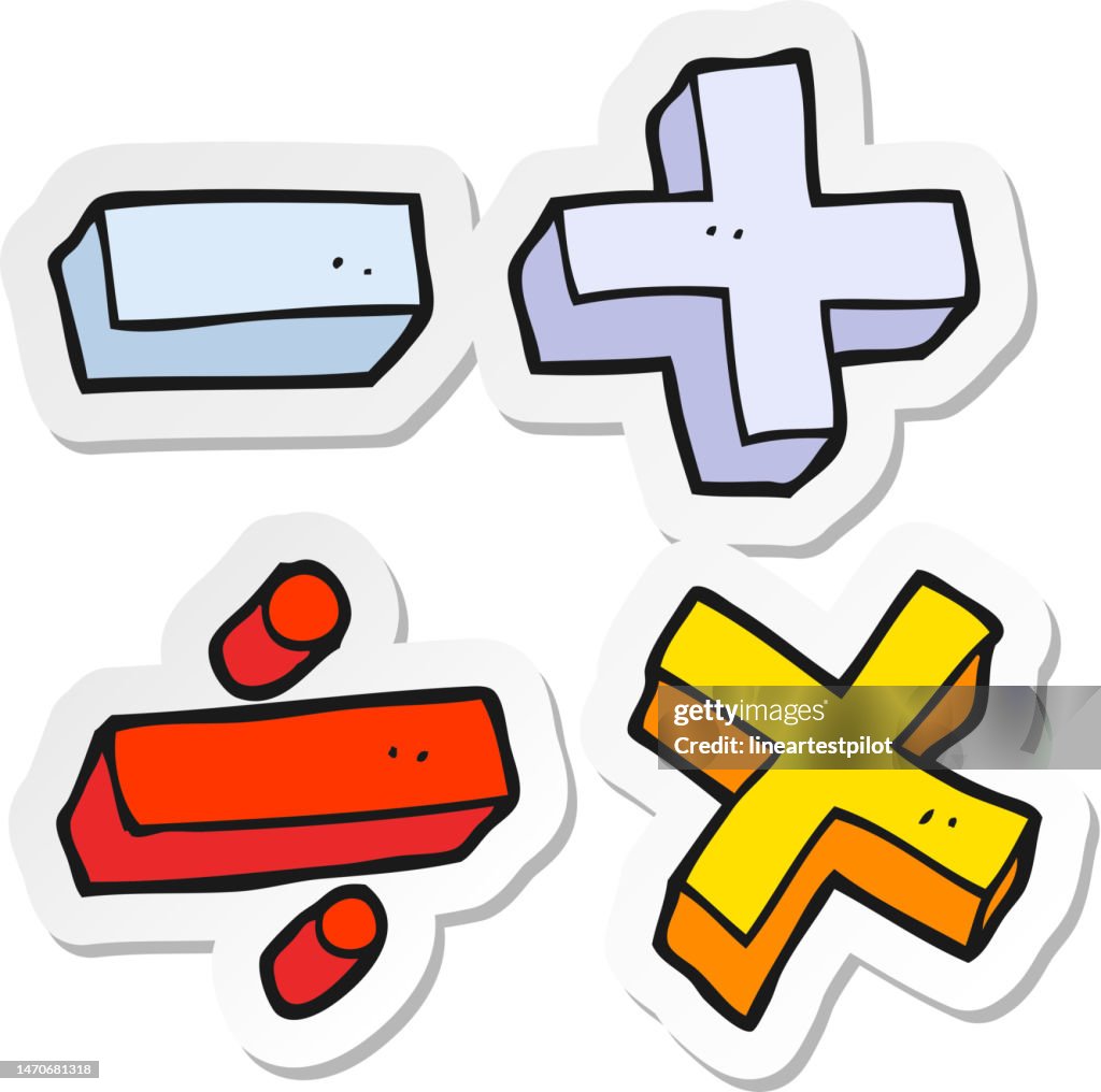 Red Math Sign Cartoon Sticker Of A Cartoon Math Symbols High-Res Vector Graphic - Getty Images