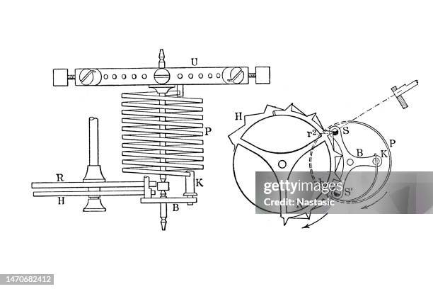 riefler's balance escapement - pendulum stock illustrations