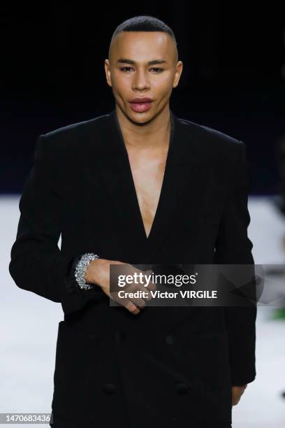 Fashion designer Olivier Rousteing walks the runway during the Balmain Ready to Wear Fall/Winter 2023-2024 fashion show as part of the Paris Fashion...
