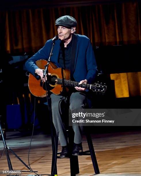 Singer-songwriter James Taylor performs at the 2023 Library of Congress Gershwin Prize for Popular Song on March 01, 2023 in Washington, DC.