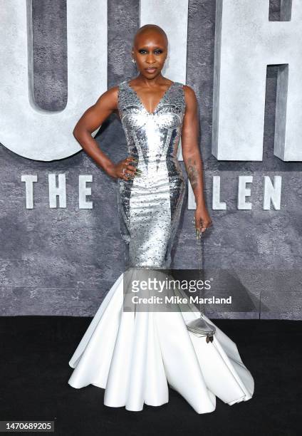 Cynthia Erivo arrives at the global premiere of "Luther: The Fallen Sun" at BFI IMAX Waterloo on March 01, 2023 in London, England.