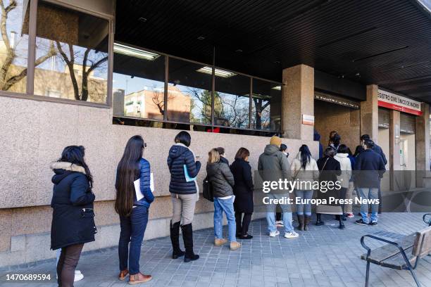 Several people queue at the Civil Registry in Pradillo street, on 02 March, 2023 in Madrid, Spain. Spaniards over 16 years old can change their name...