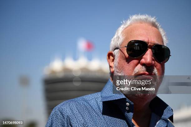 Owner of Aston Martin F1 Team Lawrence Stroll walks in the Paddock during previews ahead of the F1 Grand Prix of Bahrain at Bahrain International...