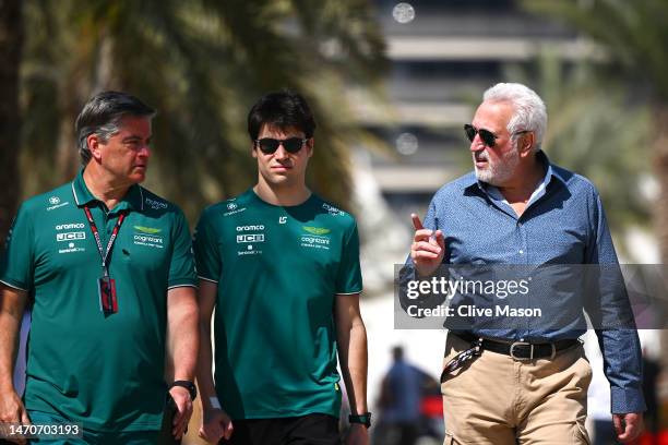 Lance Stroll of Canada and Aston Martin F1 Team, Owner of Aston Martin F1 Team Lawrence Stroll and Andy Stevenson, Sporting Director at Aston Martin...