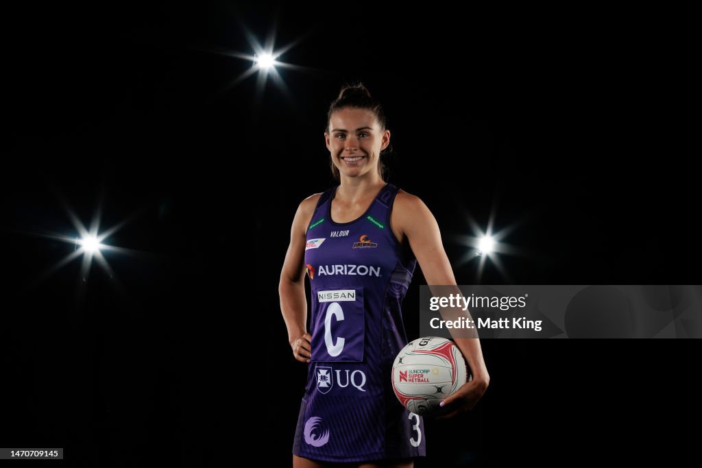 Furebads Macy Gardner poses during the Firebirds Super Netball 2023 headshots ...