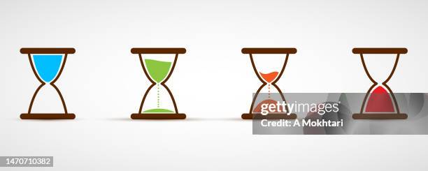 hourglass icon with different fill levels. - red sand timer stock illustrations