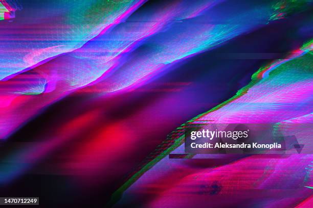 abstract purple, pink and mint green surreal mesh relief background with interlaced digital distorted motion glitch effect - video game fotografías e imágenes de stock