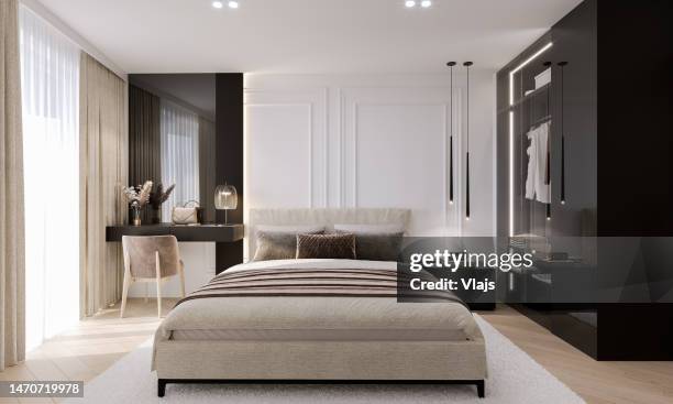 luxurious bedroom interior - hotel suite stock pictures, royalty-free photos & images