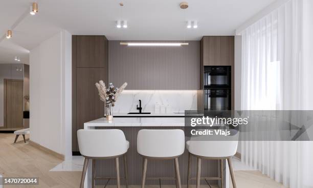 modern kitchen - kitchen island stock pictures, royalty-free photos & images
