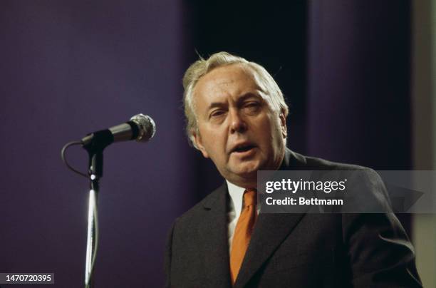 Former British Prime Minister Harold Wilson speaking at the Labour Party annual conference in Blackpool, England, on October 1st, 1973.