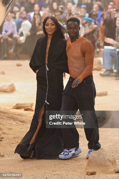 The designer Ibrahim Kamara and Naomi Campbell walks the runway during the Off-White Womenswear Fall Winter 2023-2024 show as part of Paris Fashion...