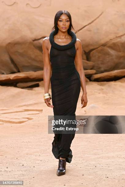Model Naomi Campbell walks the runway during the Off-White Womenswear Fall Winter 2023-2024 show as part of Paris Fashion Week on March 2, 2023 in...