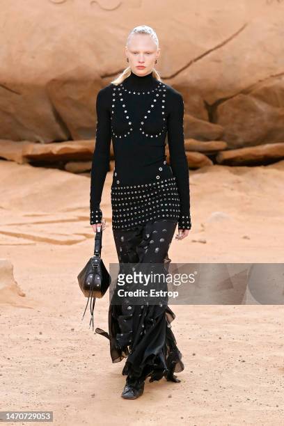 Model walks the runway during the Off-White Womenswear Fall Winter 2023-2024 show as part of Paris Fashion Week on March 2, 2023 in Paris, France.