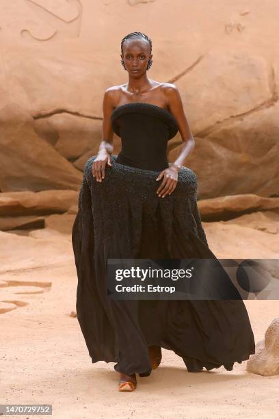 Model walks the runway during the Off-White Womenswear Fall Winter 2023-2024 show as part of Paris Fashion Week on March 2, 2023 in Paris, France.