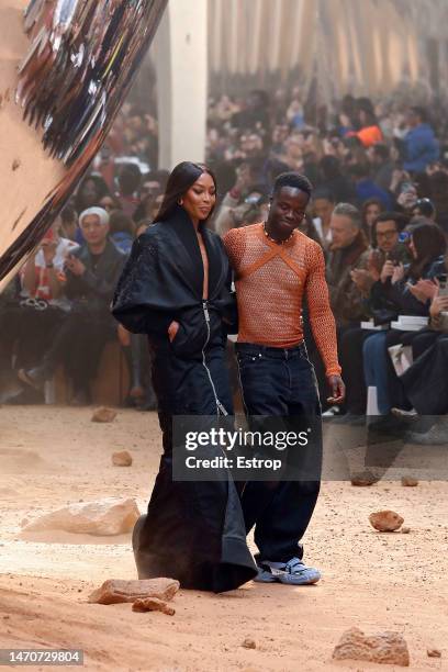 Fashion designer Ib Kamara and model Naomi Campbell walks the runway during the Off-White Womenswear Fall Winter 2023-2024 show as part of Paris...